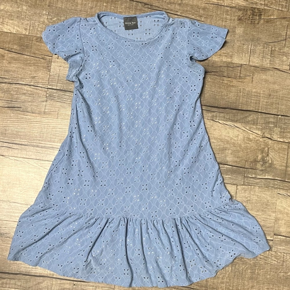 Olivia Rae New York Casual Blue Eyelet Lace Dress Women Small Ruffle Peplum